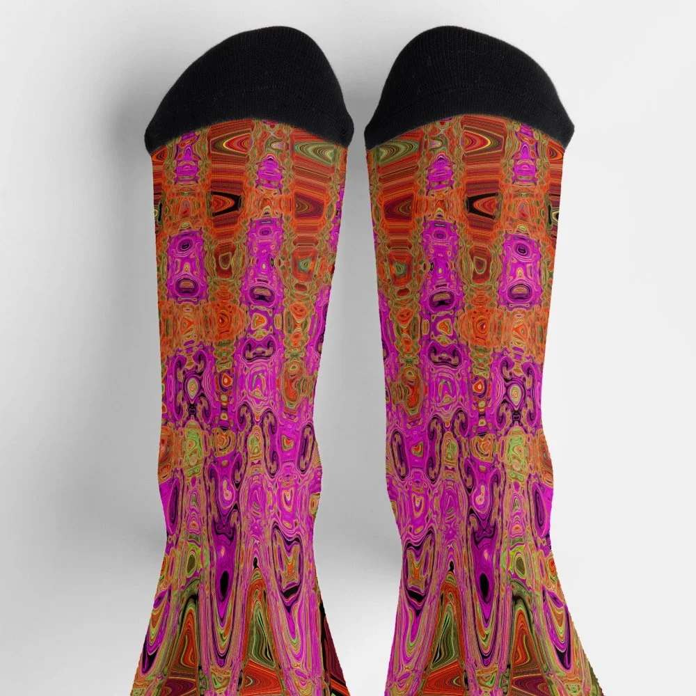 Hot Pink Groovy Abstract Retro Atomic Waves Socks
