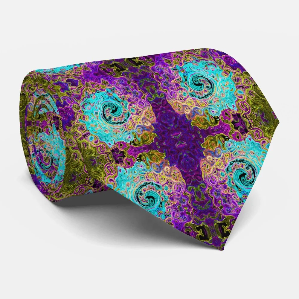 Icy Aqua Blue Groovy Abstract Retro Liquid Swirl Neck Tie
