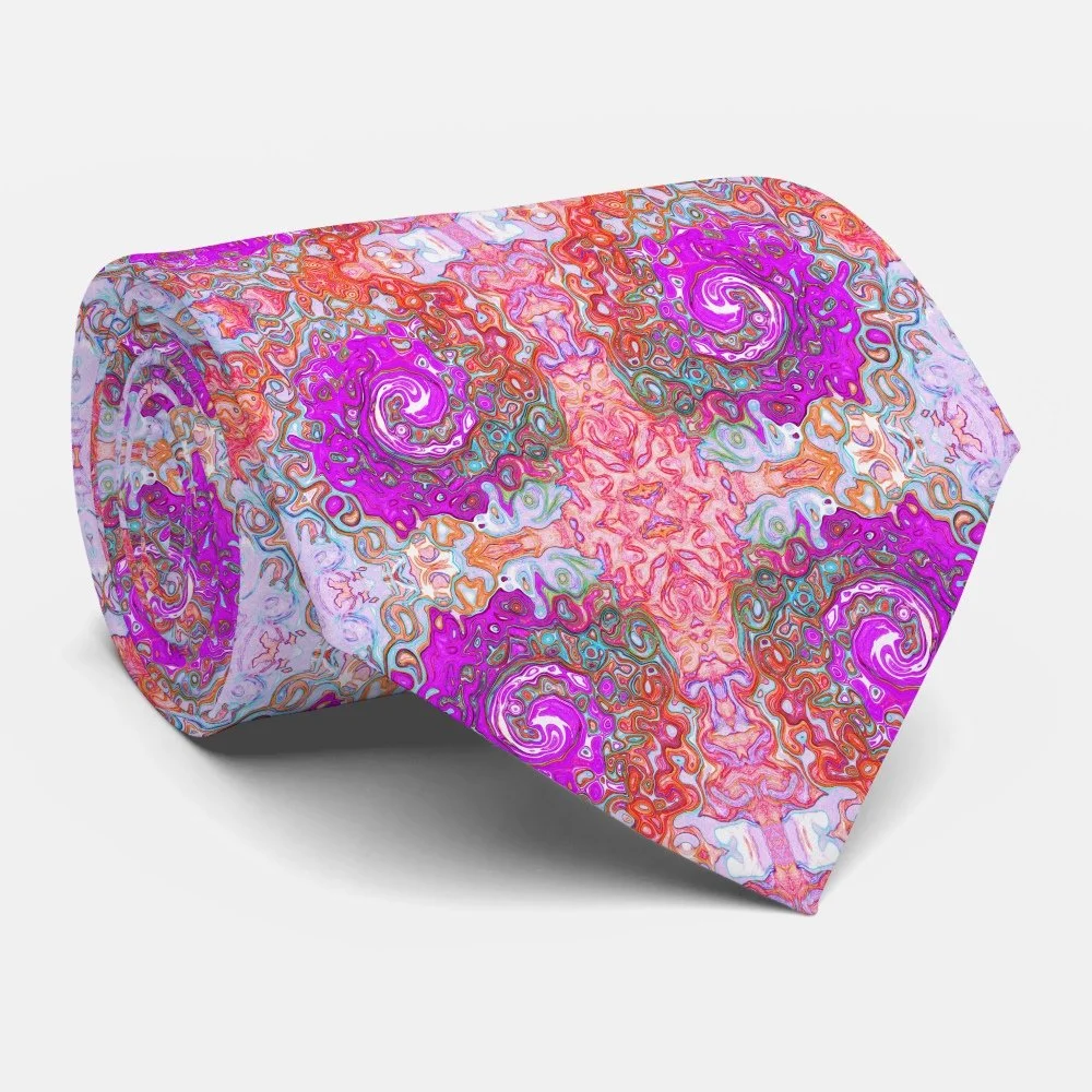 Purple and Orange Groovy Abstract Retro Swirl Neck Tie