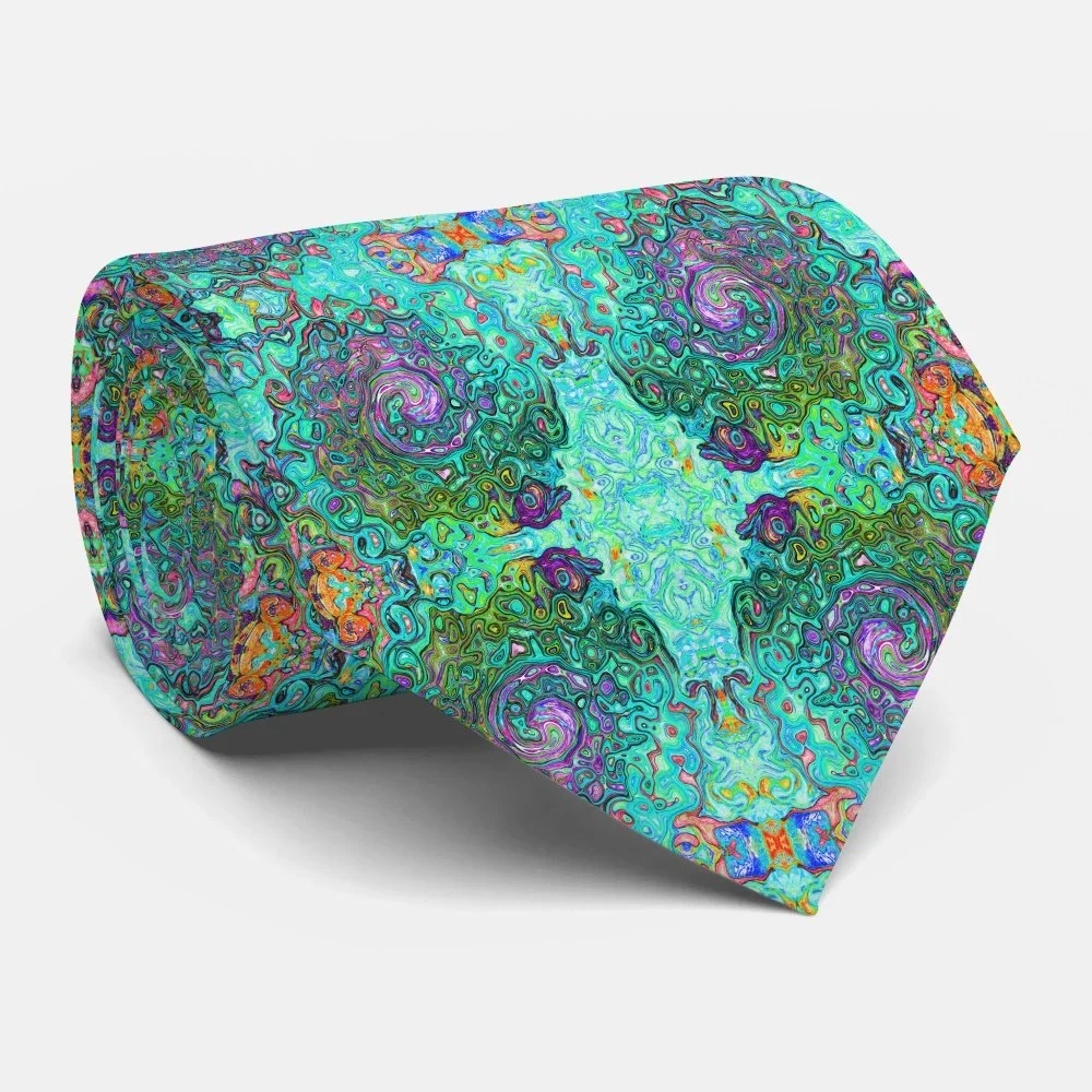 Aquamarine Groovy Abstract Retro Liquid Swirl Neck Tie