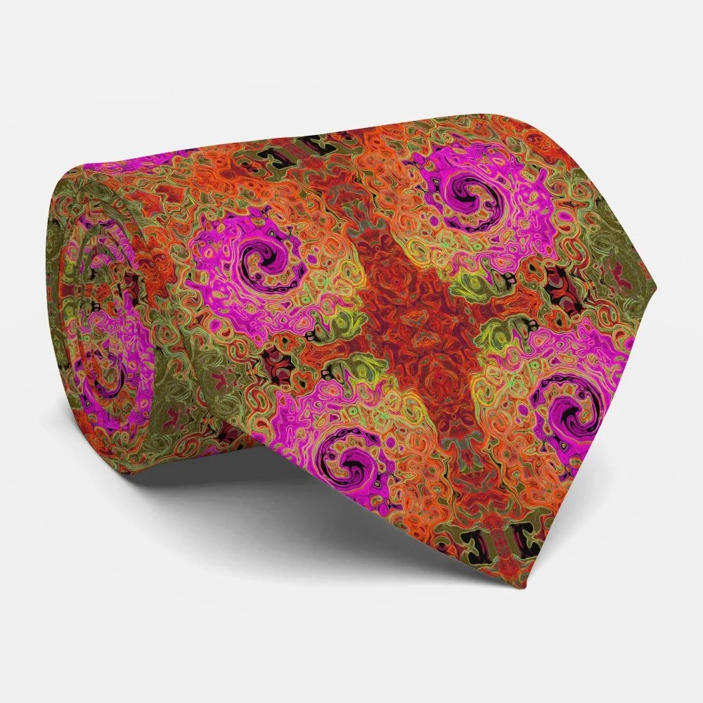 Hot Pink Groovy Abstract Retro Liquid Swirl Neck Tie