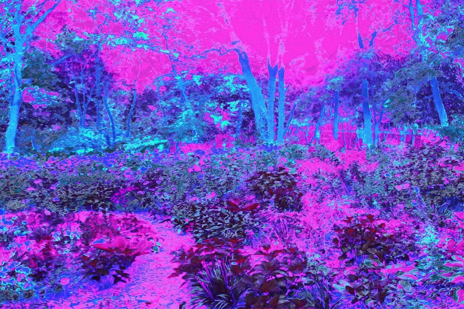 Trippy Hot Pink and Blue Impressionistic Landscape