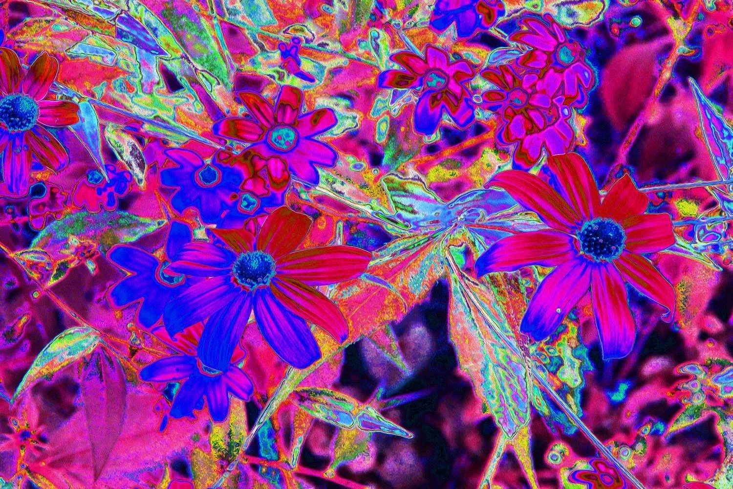 Psychedelic Retro Crimson and Magenta Wildflowers