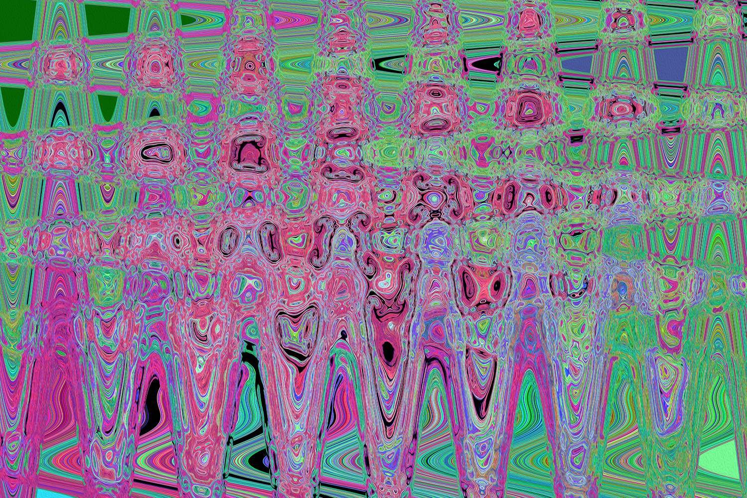 Pink and Lime Green Groovy Abstract Atomic Waves