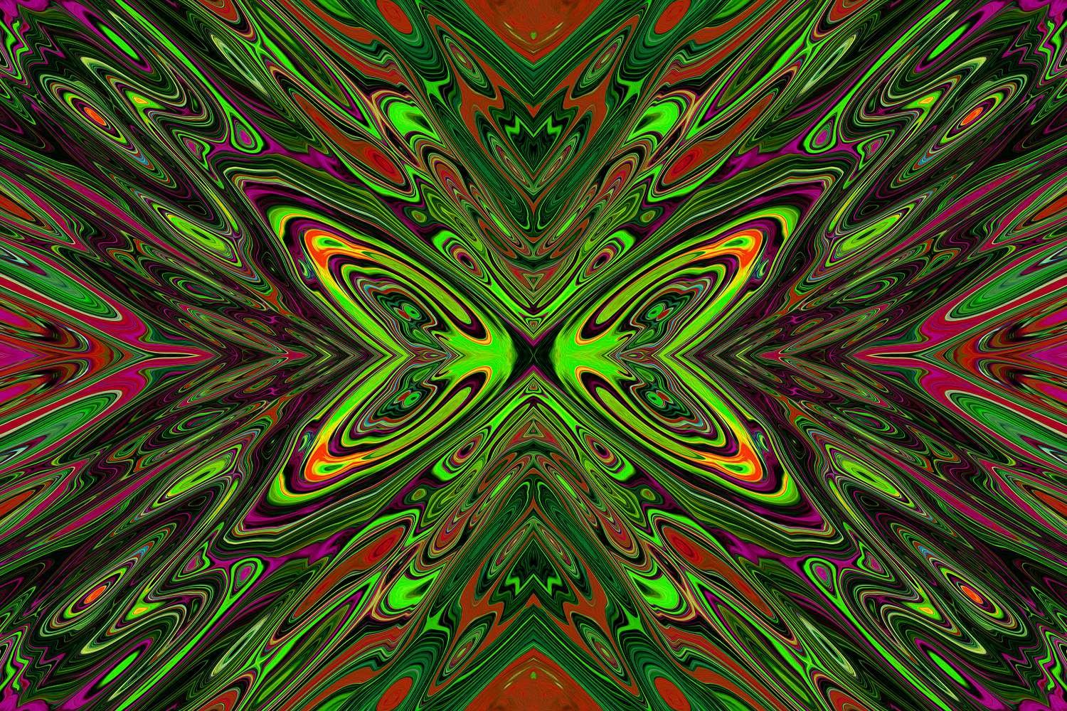 Trippy Retro Lime Green Abstract Butterfly