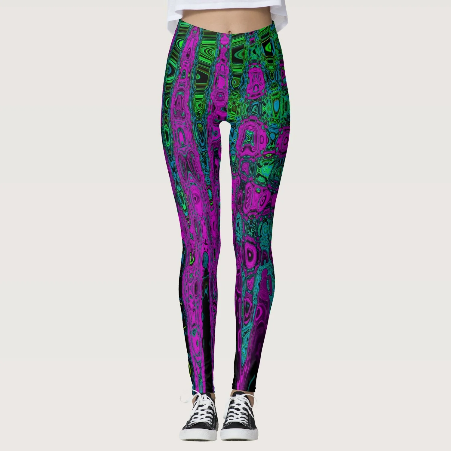 Bold Magenta Abstract Groovy Atomic Waves Leggings
