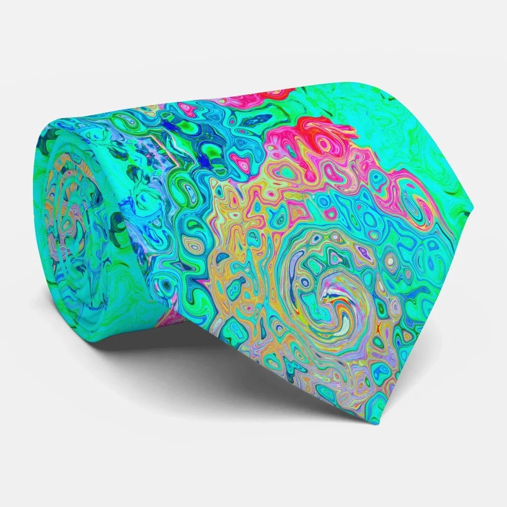 Groovy Abstract Retro Rainbow Liquid Swirl Neck Tie