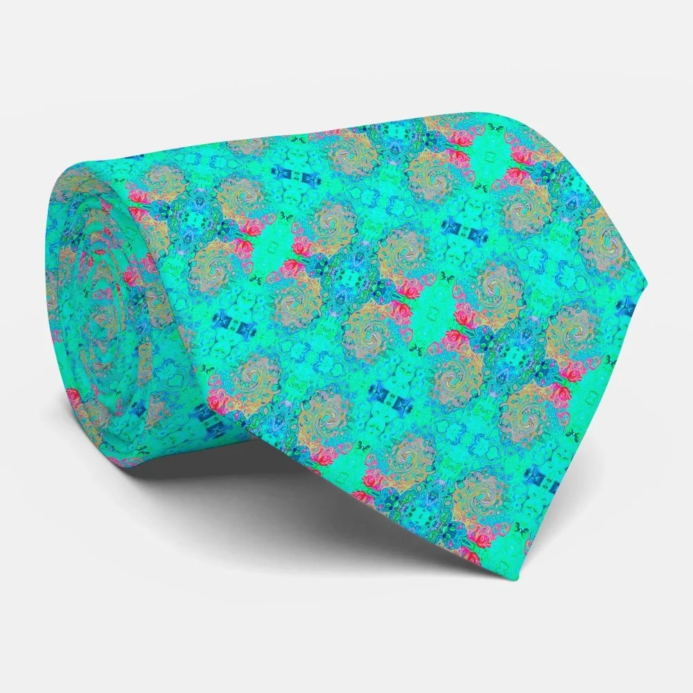 Groovy Abstract Retro Rainbow Liquid Swirl Neck Tie