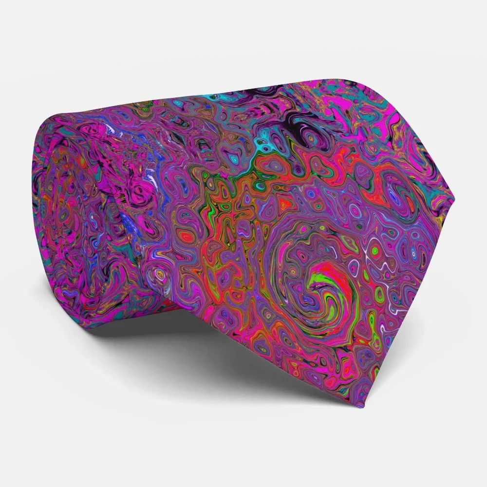 Psychedelic Groovy Magenta Retro Liquid Swirl Neck Tie