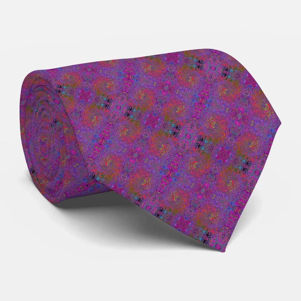 Psychedelic Groovy Magenta Retro Liquid Swirl Neck Tie
