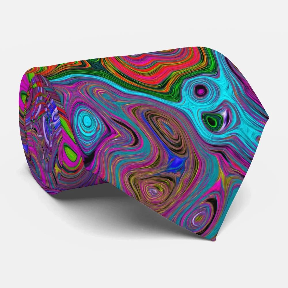 Psychedelic Groovy Magenta Retro Liquid Swirl Neck Tie