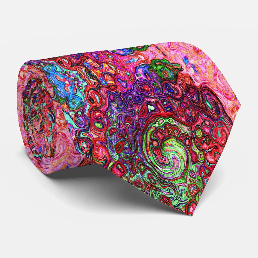 Watercolor Red Groovy Abstract Retro Liquid Swirl Neck Tie
