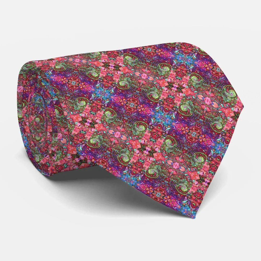 Watercolor Red Groovy Abstract Retro Liquid Swirl Neck Tie