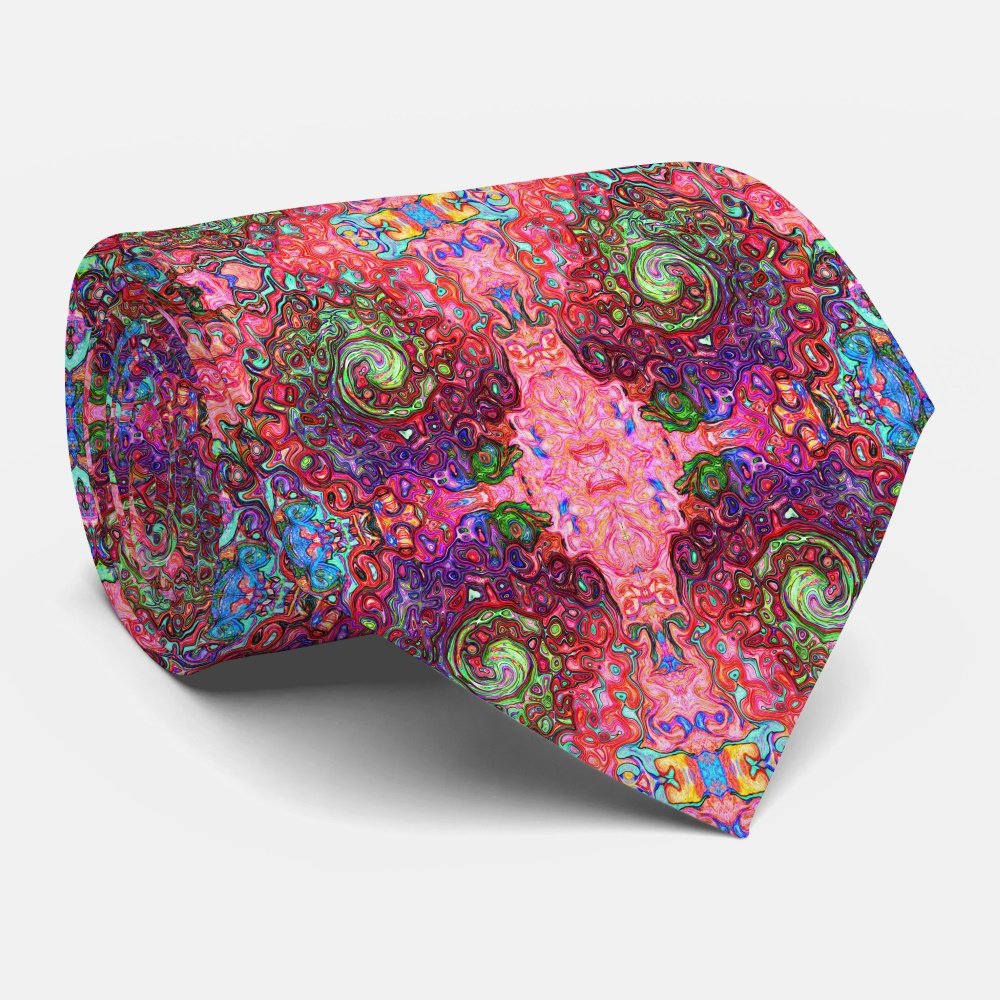 Watercolor Red Groovy Abstract Retro Liquid Swirl Neck Tie