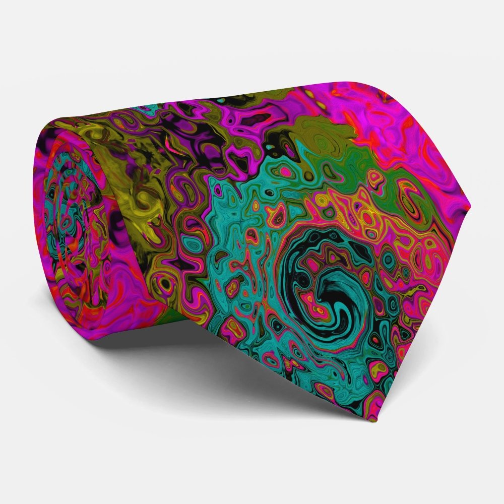 Trippy Turquoise Abstract Retro Liquid Swirl Neck Tie