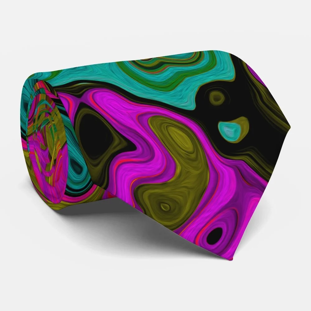 Trippy Turquoise Abstract Retro Liquid Swirl Neck Tie