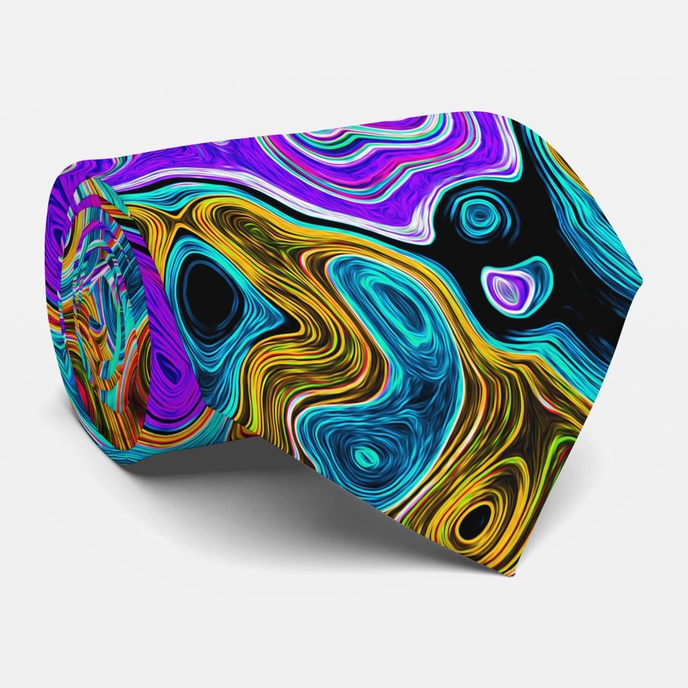 Purple Colorful Groovy Abstract Retro Liquid Swirl Neck Tie