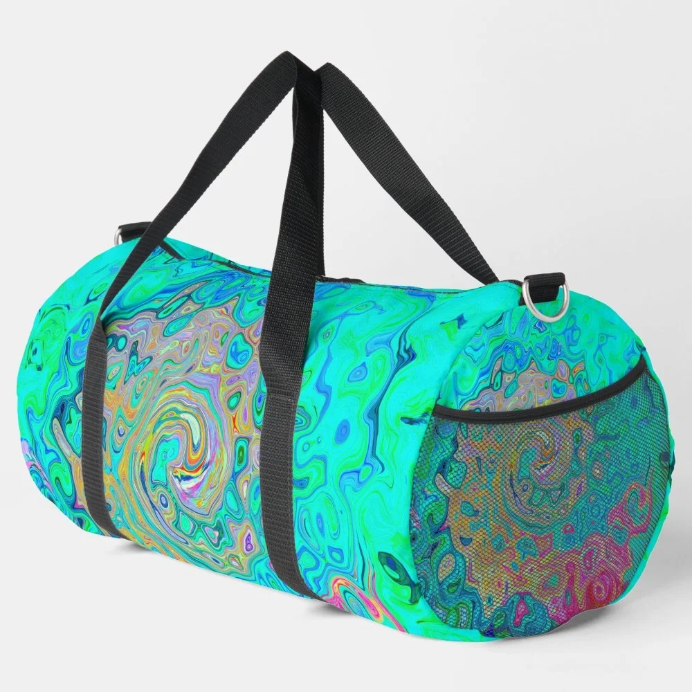 Groovy Abstract Retro Rainbow Liquid Swirl Duffle Bag