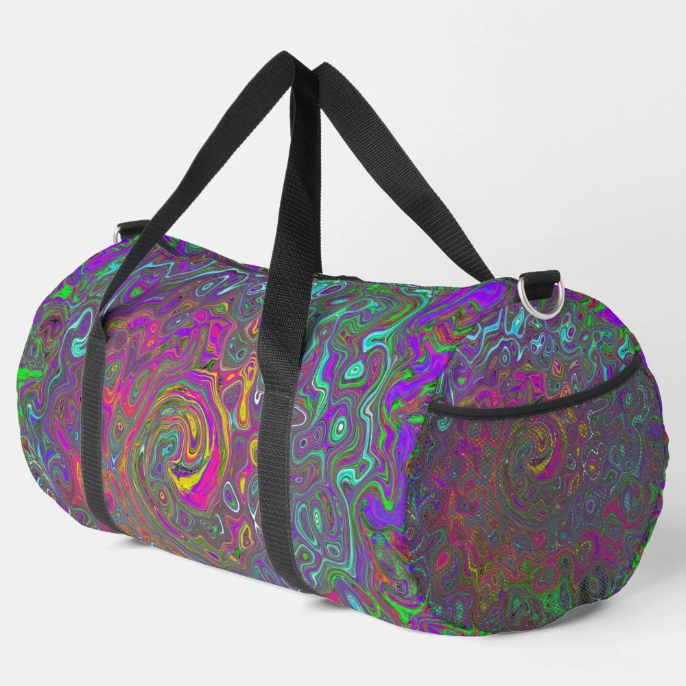 Trippy Hot Pink Abstract Retro Liquid Swirl Duffle Bag