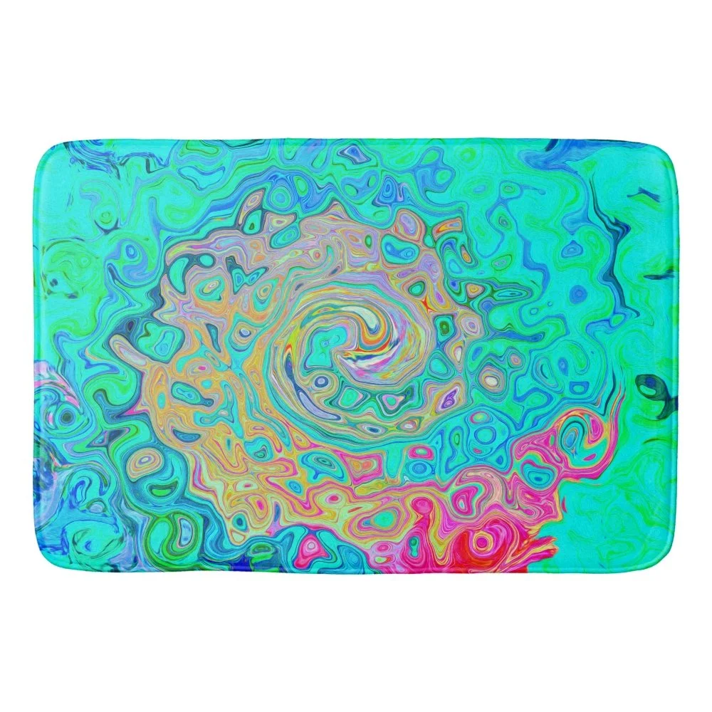 Groovy Abstract Retro Rainbow Liquid Swirl Bath Mat