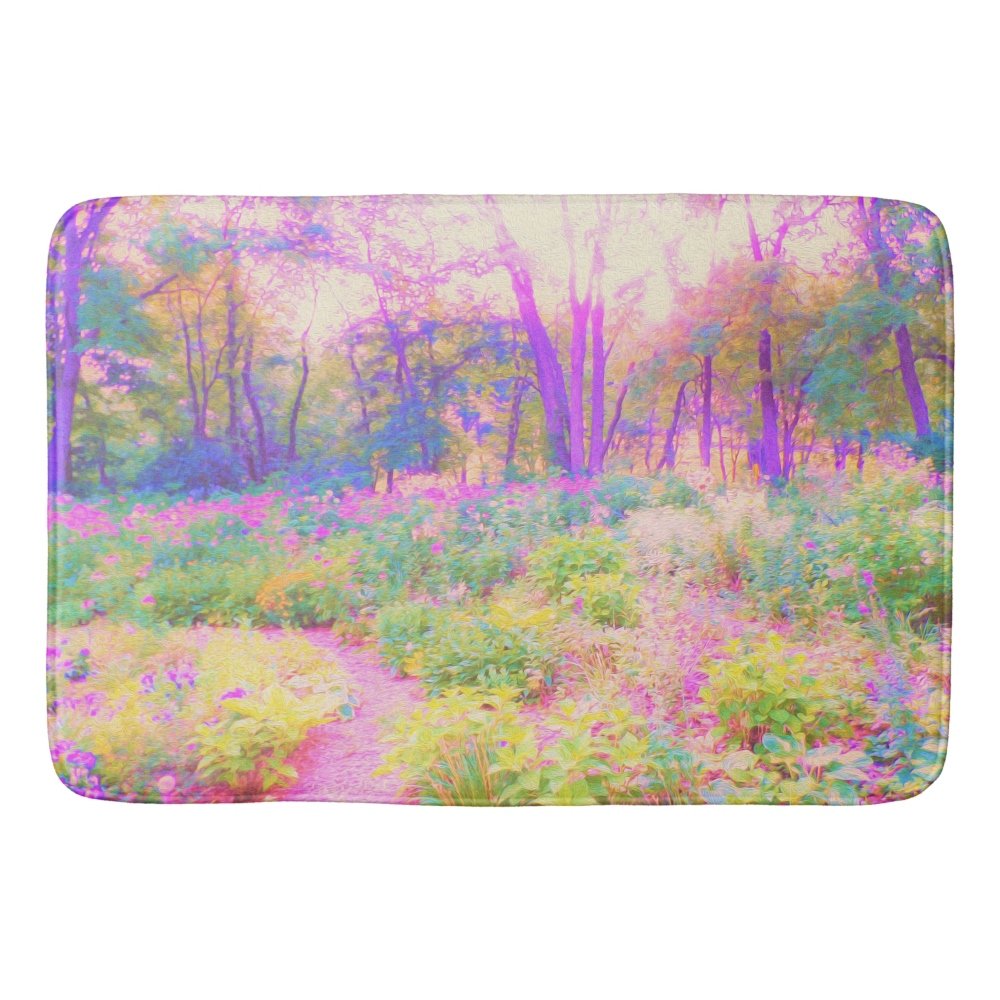 Illuminated Pink and Coral Garden Landscape Bath Mat
