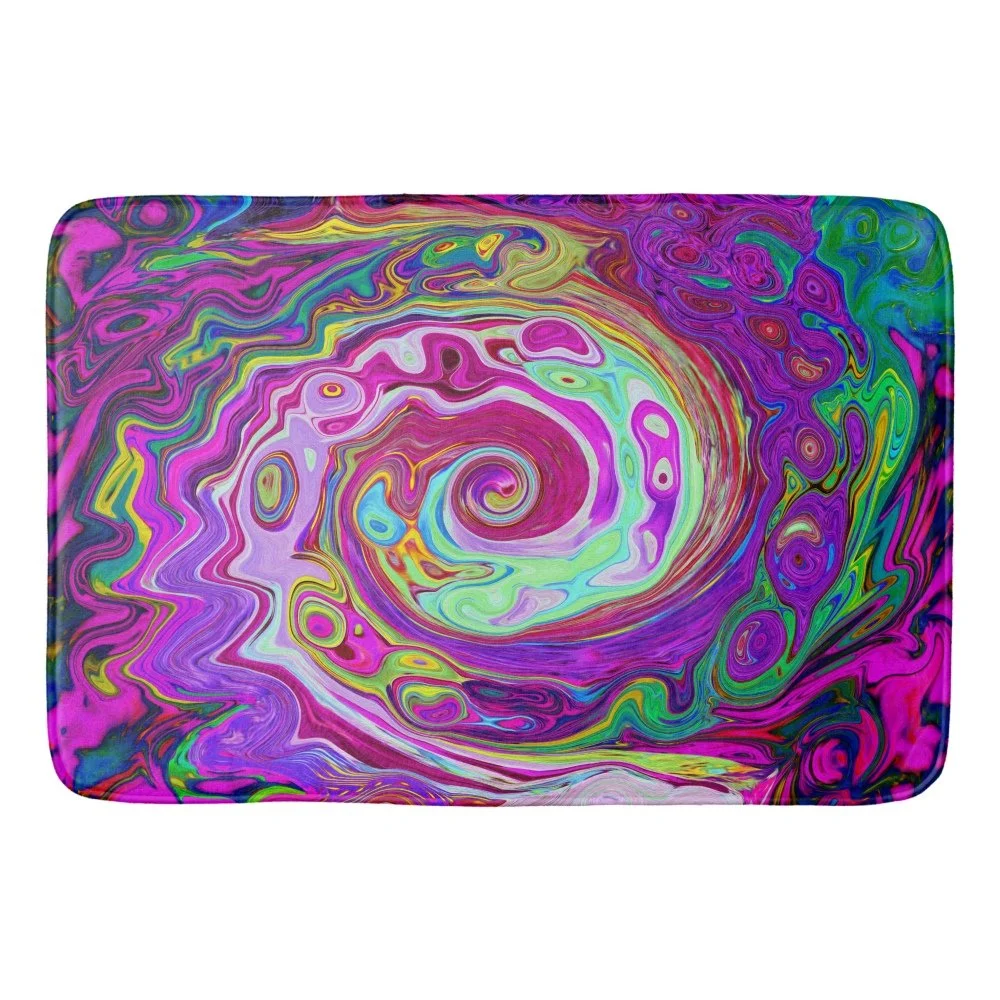 Groovy Abstract Retro Magenta Rainbow Swirl Bath Mat