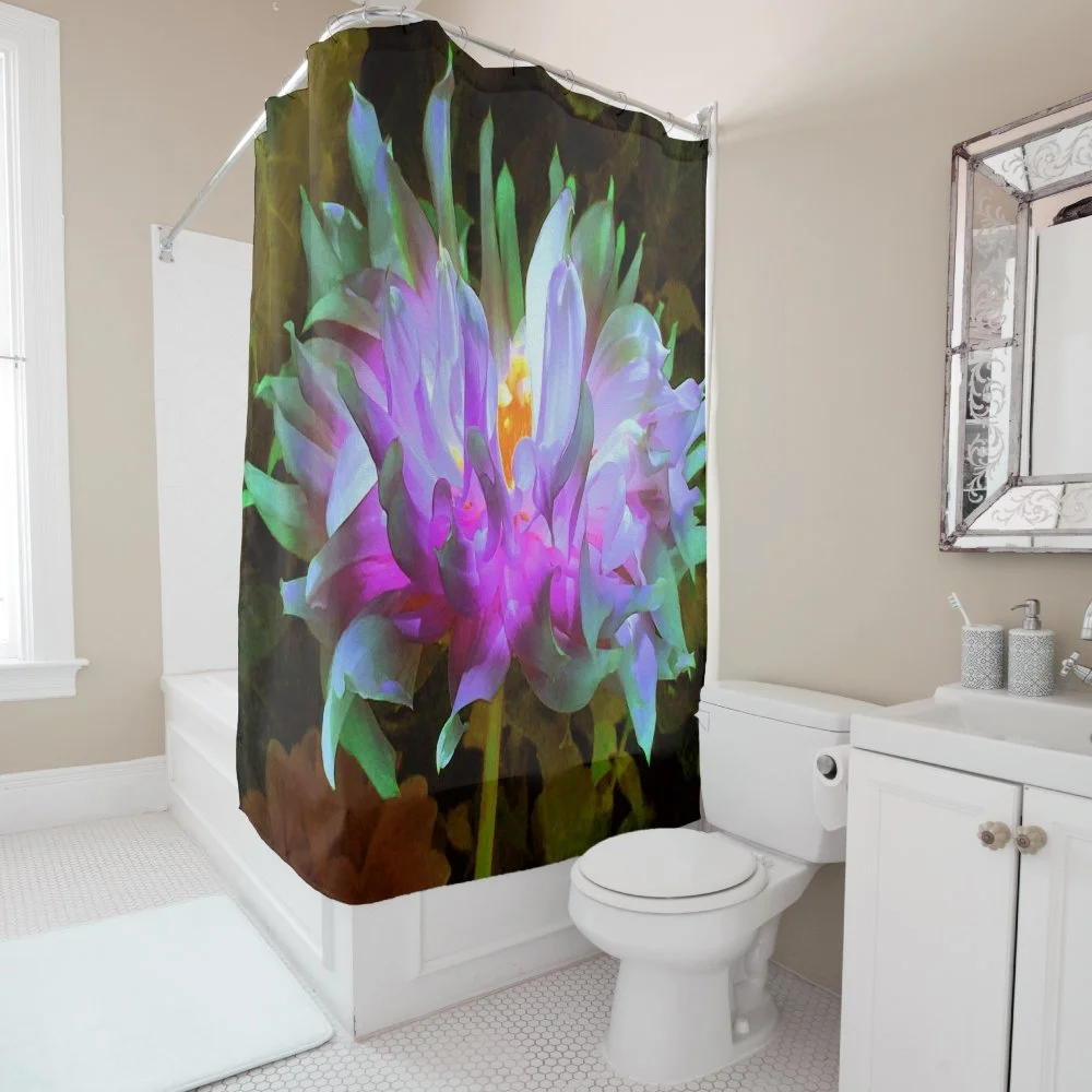 Stunning Magenta and Lime Green Cactus Dahlia Shower Curtain