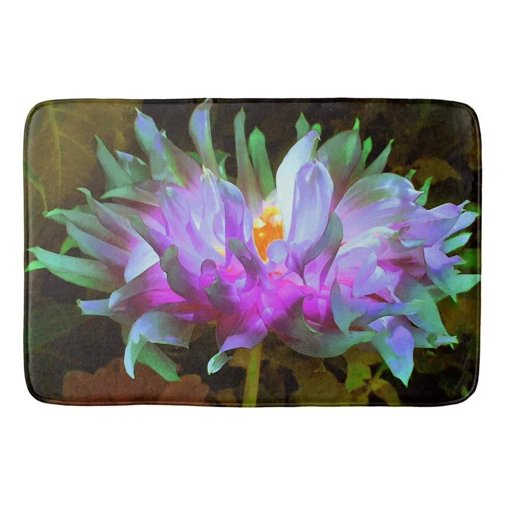 Stunning Magenta and Lime Green Cactus Dahlia Bath Mat
