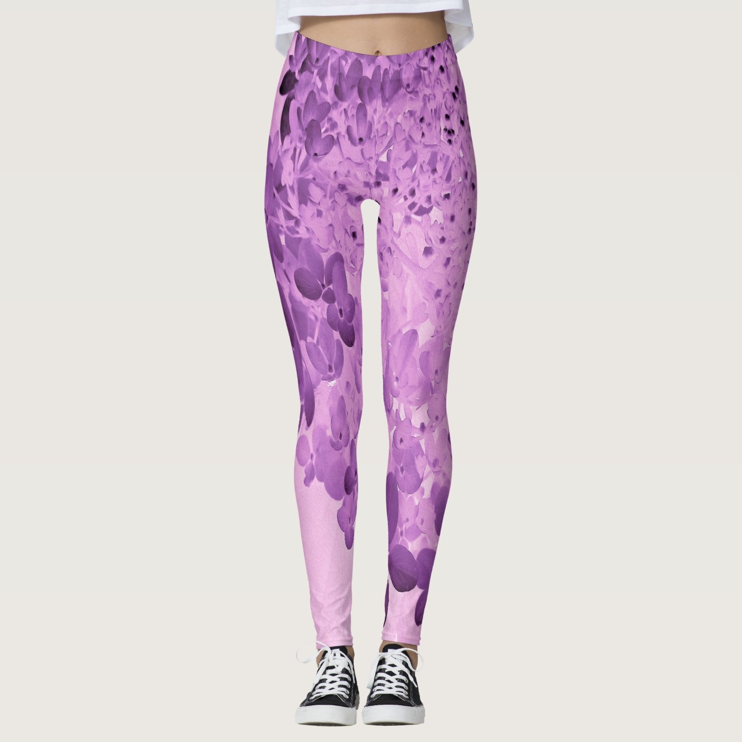 Elegant Pink and Black Limelight Hydrangea Leggings