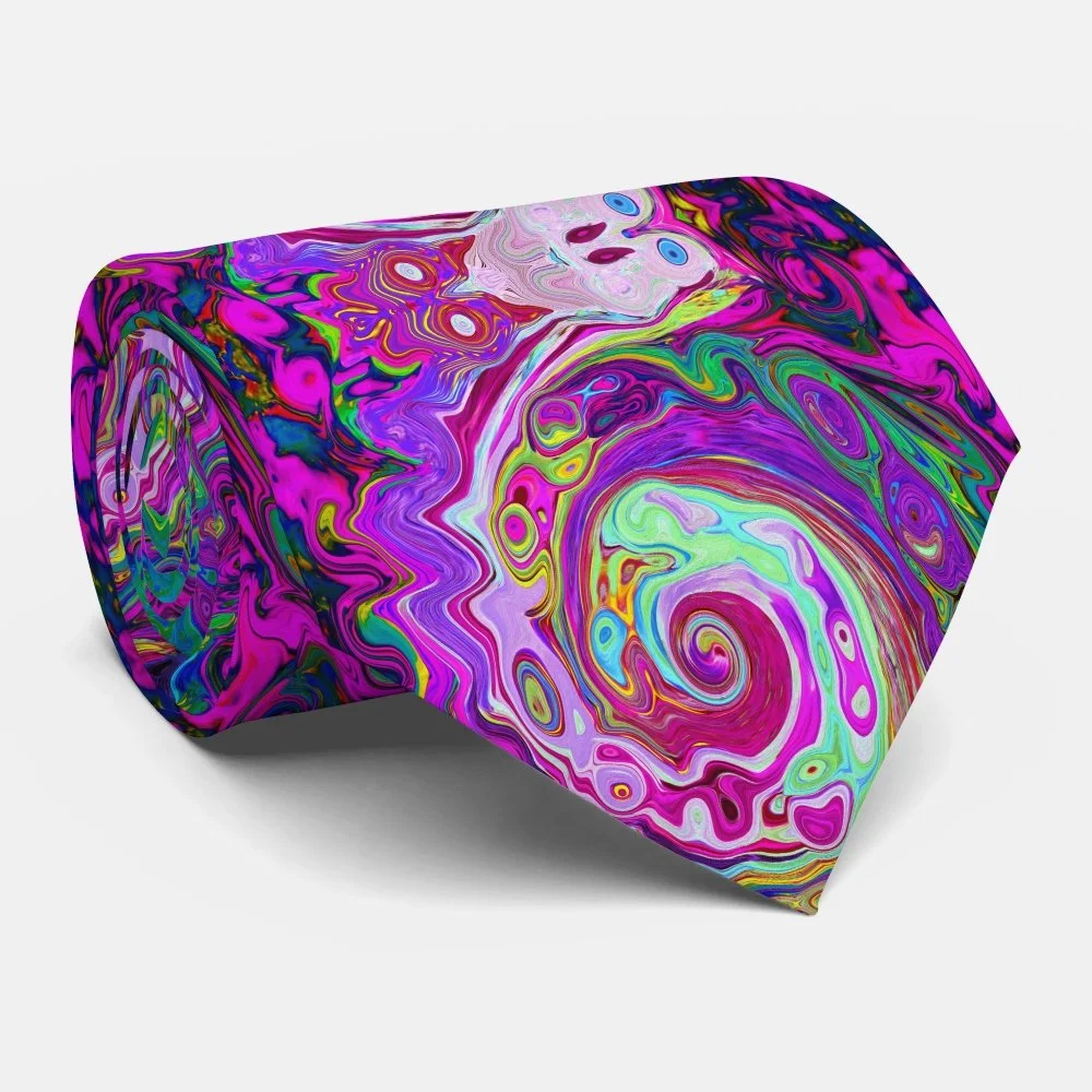 Groovy Abstract Retro Magenta Rainbow Swirl Neck Tie