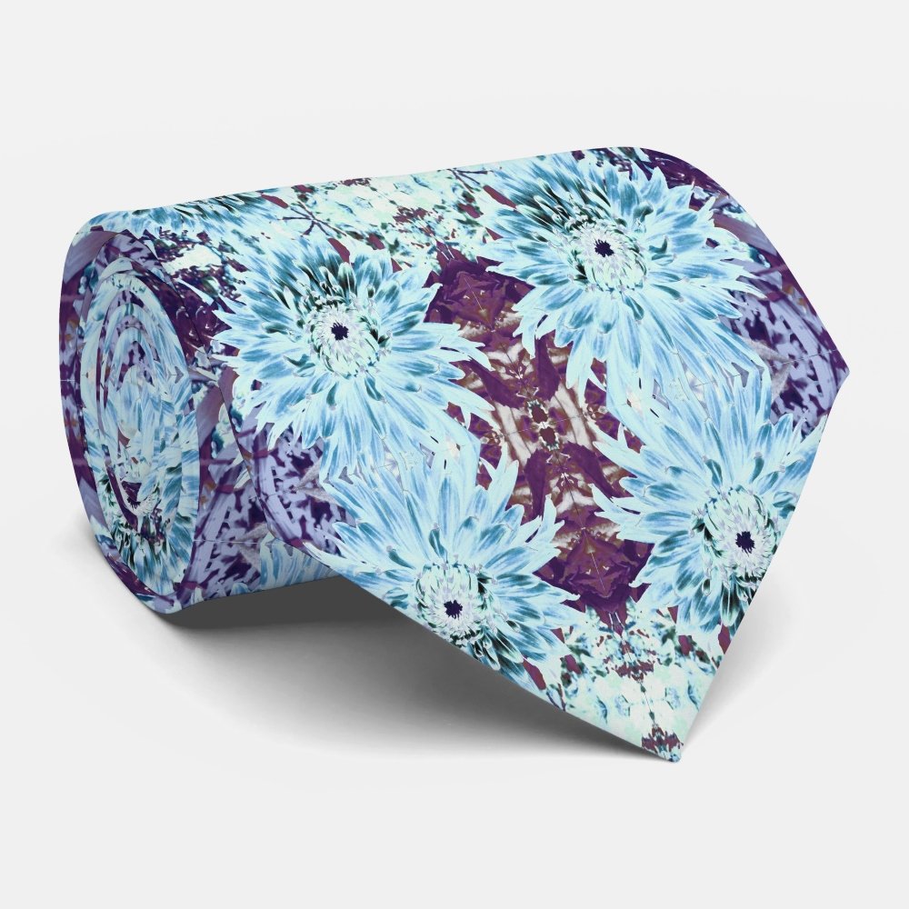 Mint Green and Teal Dahlia Flower Neck Tie