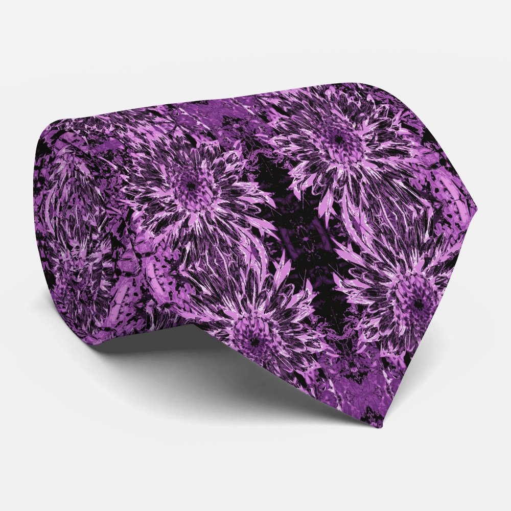Black and Pink Dahlia Flower Neck Tie
