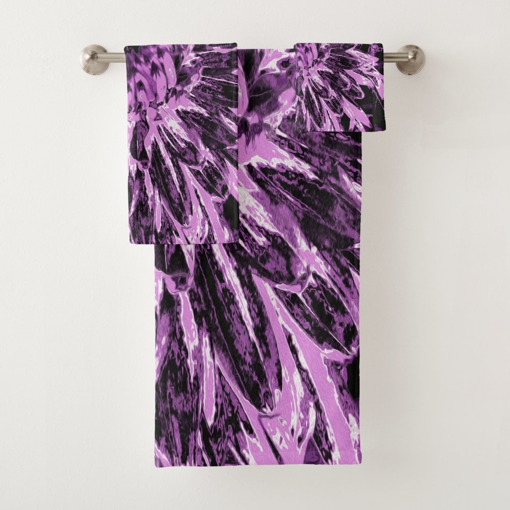 Black and Pink Dahlia Flower Bath Towel Set