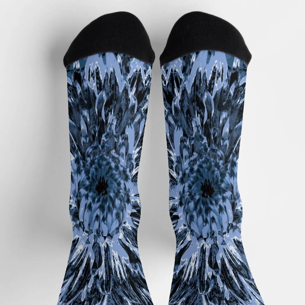 Black and Blue Dahlia Flower Socks