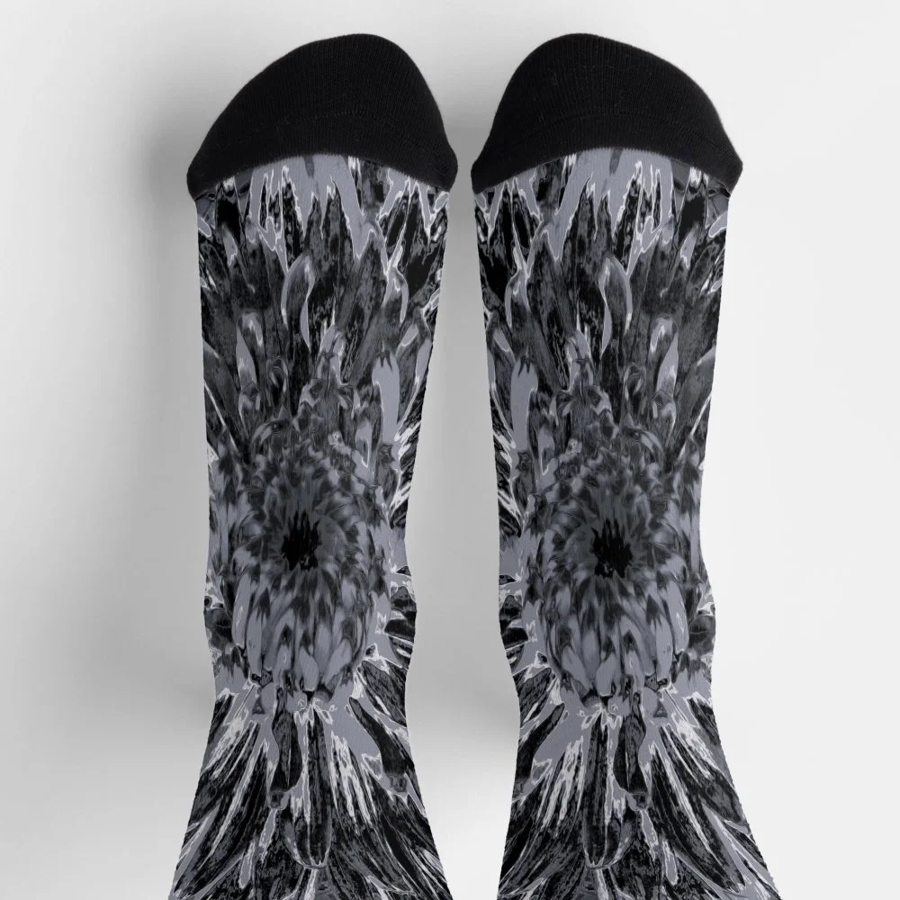 Black and Gray Dahlia Flower Socks