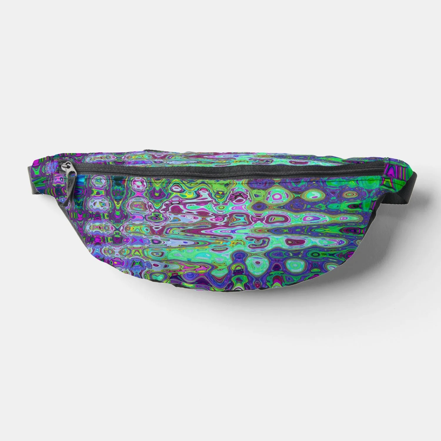Abstract Green and Purple Wavy Mosaic Retro Fanny Pack