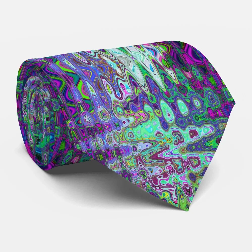 Abstract Green and Purple Wavy Mosaic Retro Neck Tie