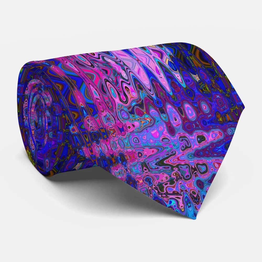 Abstract Mosaic Pink and Blue Wavy Retro Neck Tie