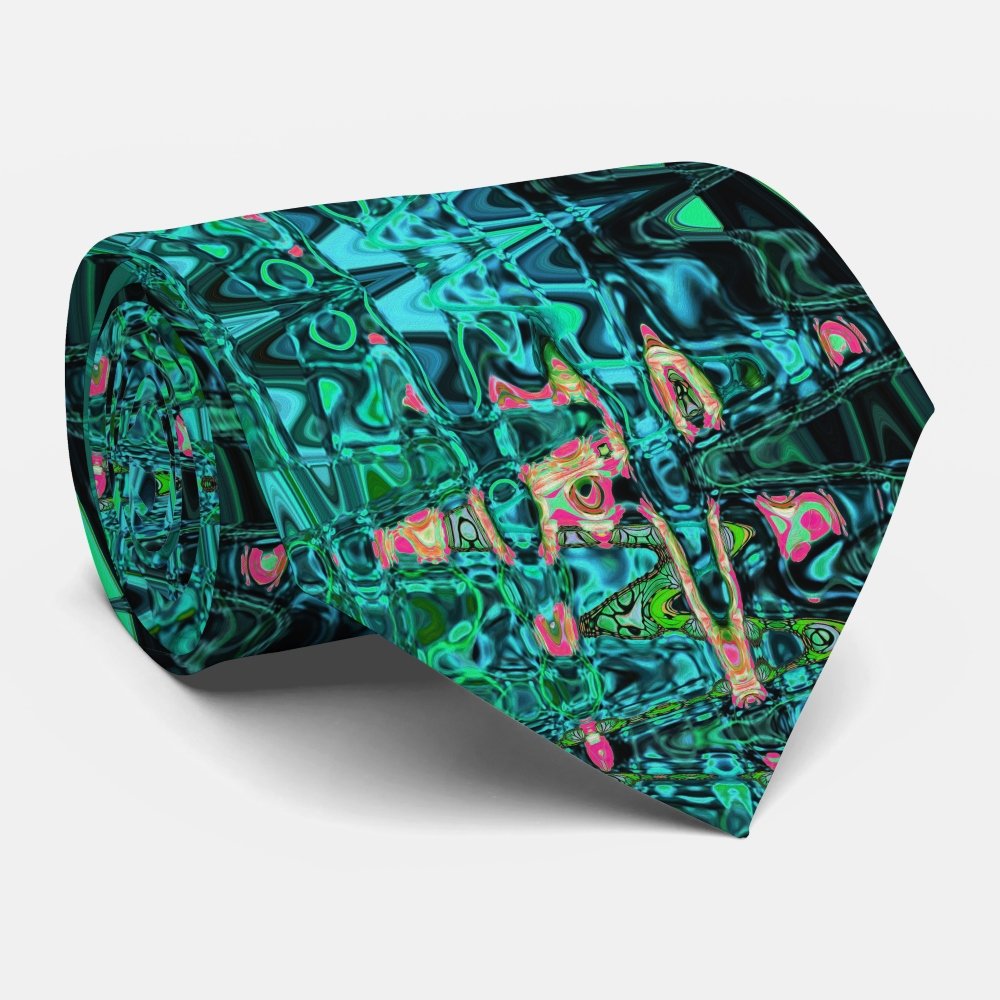 Cosmic Abstract Green and Black Retro Ripples Neck Tie