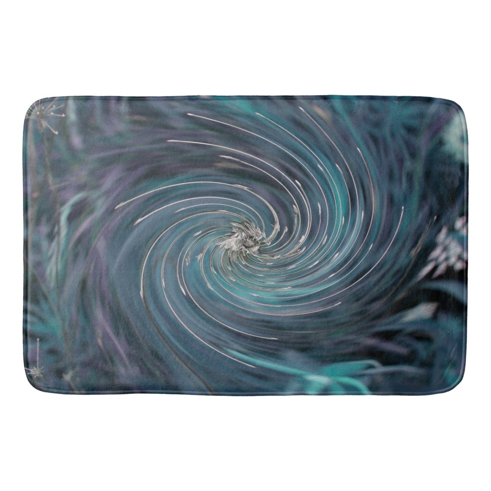 Cool Abstract Retro Black and Teal Cosmic Swirl Bath Mat