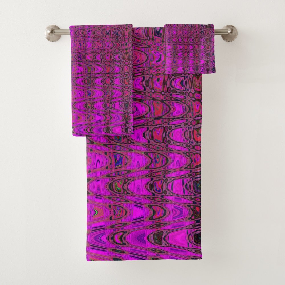Abstract Magenta Retro Boomerang Waves Bath Towel Set