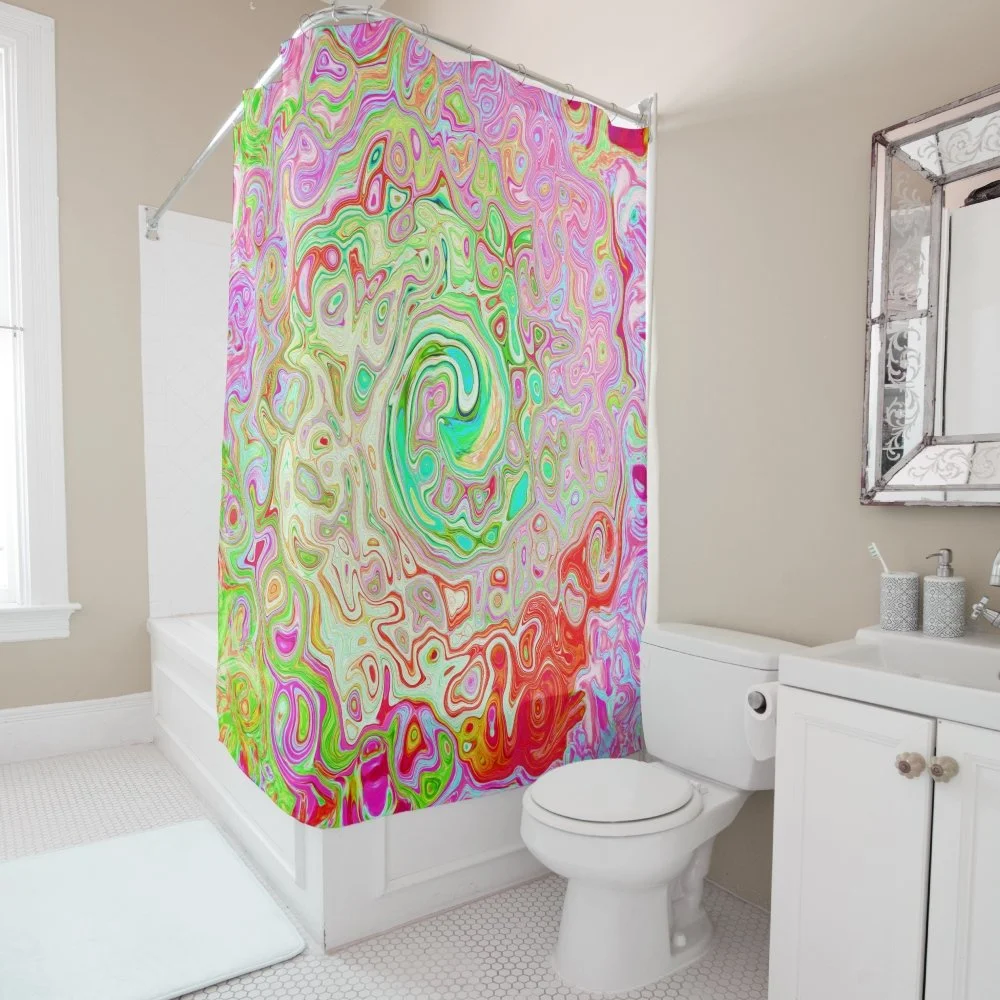 Groovy Abstract Retro Pastel Green Liquid Swirl Shower Curtain