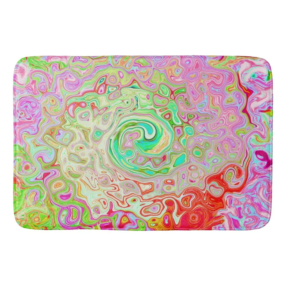 Groovy Abstract Retro Pastel Green Liquid Swirl Bath Mat