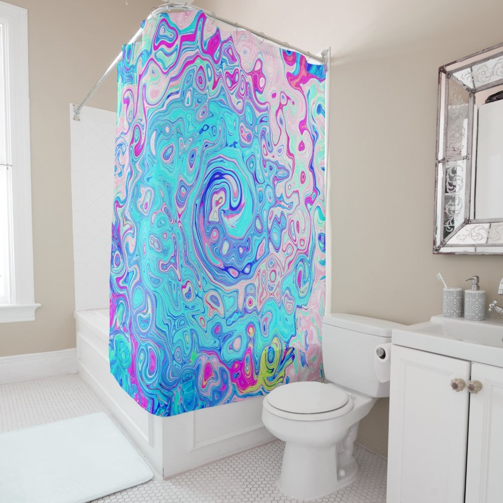 Groovy Abstract Retro Robin's Egg Blue Swirl Shower Curtain