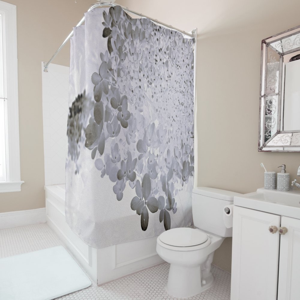 Elegant Black and Gray Limelight Hydrangea Shower Curtain