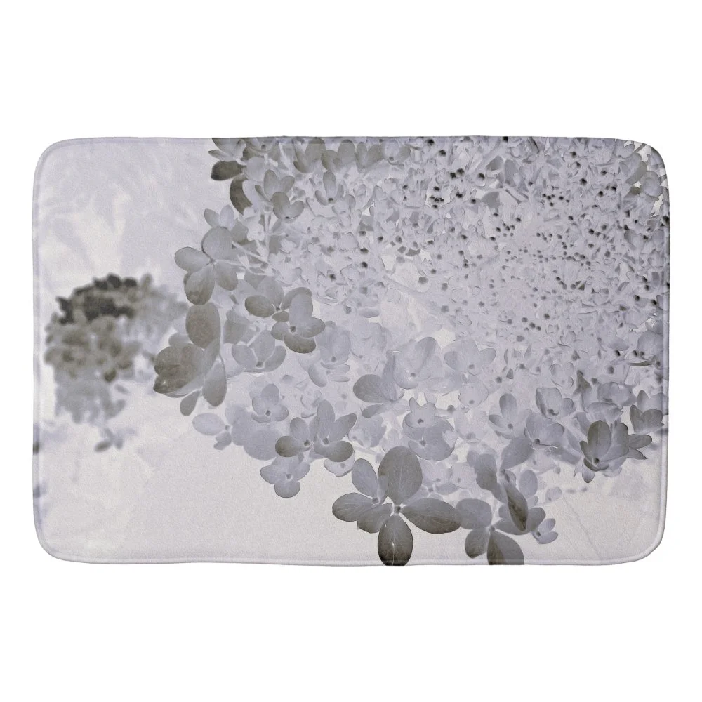 Elegant Black and Gray Limelight Hydrangea Bath Mat