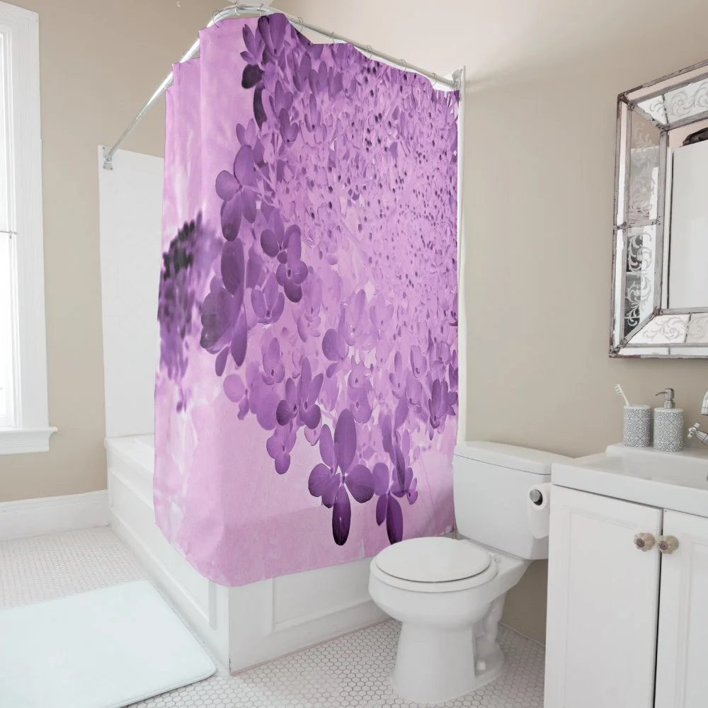 Elegant Pink and Black Limelight Hydrangea Shower Curtain