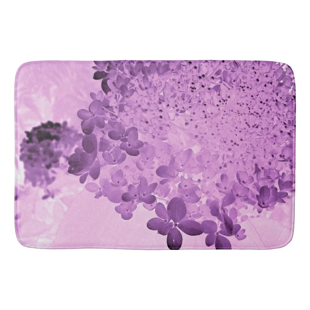 Elegant Pink and Black Limelight Hydrangea Bath Mat