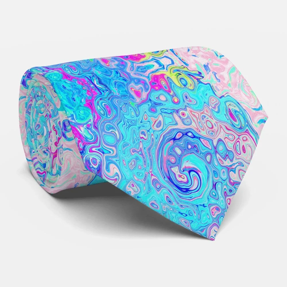 Groovy Abstract Retro Robin's Egg Blue Swirl Neck Tie