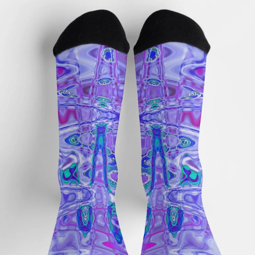 Cosmic Abstract Purple and White Retro Ripples Socks